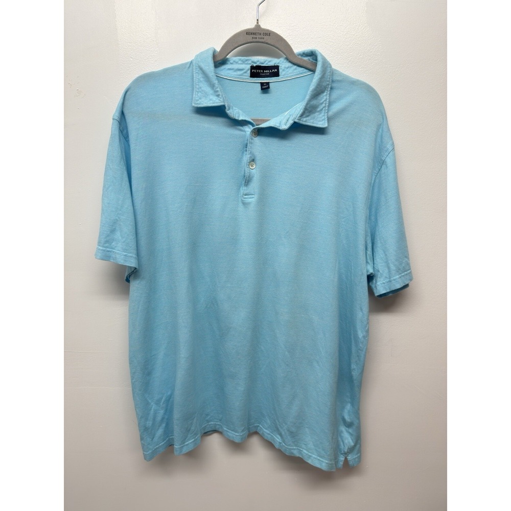 Peter Millar Men's Golf Polo Ocean Blue‎ Solid Pattern Size XL#45